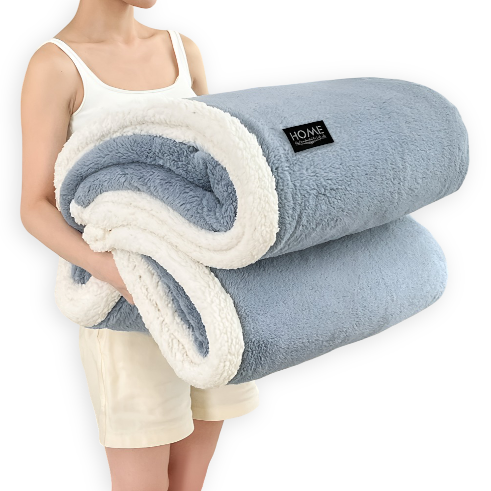 Plush Dubbel Skikt Faux Fårskinn Mysfilt - Mjuk och Varm Grå & Vit Randig Filt