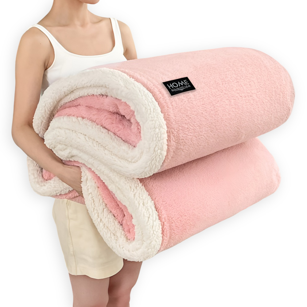 Plush Dubbel Skikt Faux Fårskinn Mysfilt - Mjuk och Varm Grå & Vit Randig Filt