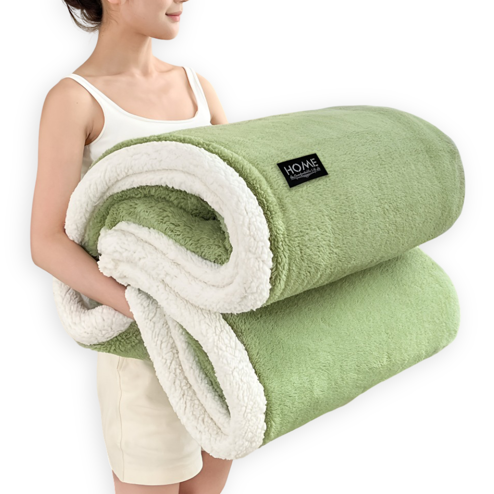 Plush Dubbel Skikt Faux Fårskinn Mysfilt - Mjuk och Varm Grå & Vit Randig Filt