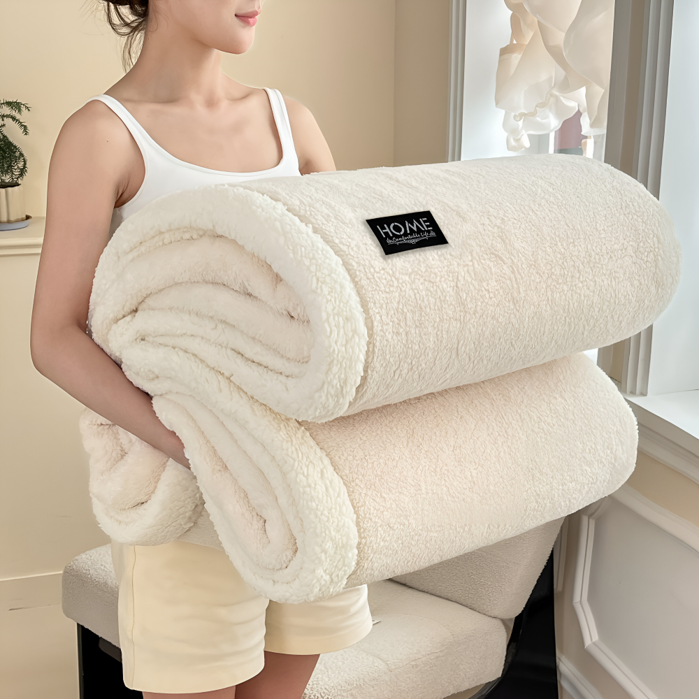 Plush Dubbel Skikt Faux Fårskinn Mysfilt - Mjuk och Varm Grå & Vit Randig Filt