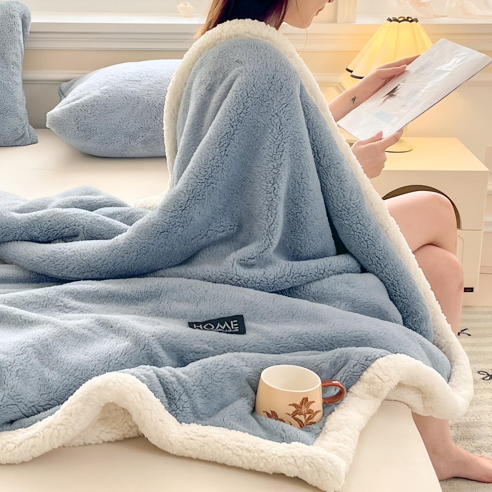 Plush Dubbel Skikt Faux Fårskinn Mysfilt - Mjuk och Varm Grå & Vit Randig Filt