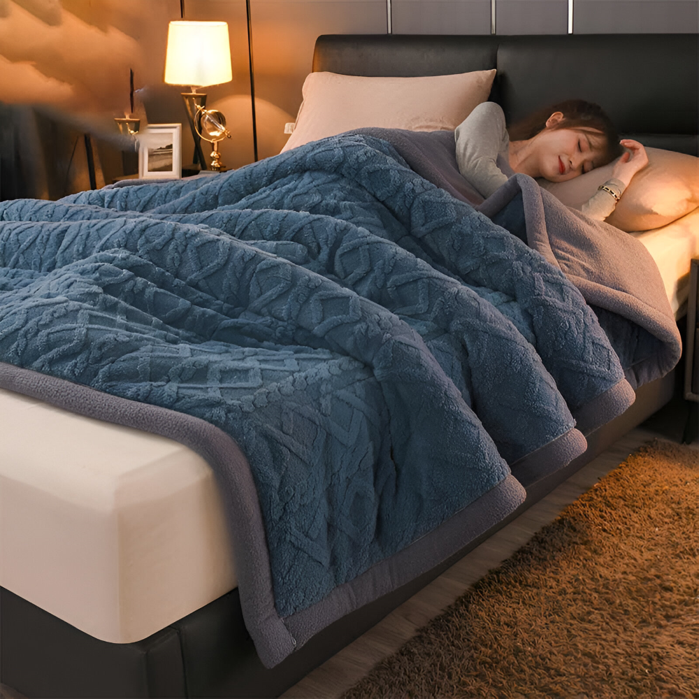 Dubbelvävd mikrofiberfleece-filt – varm filt för hemmet, maskintvättbar