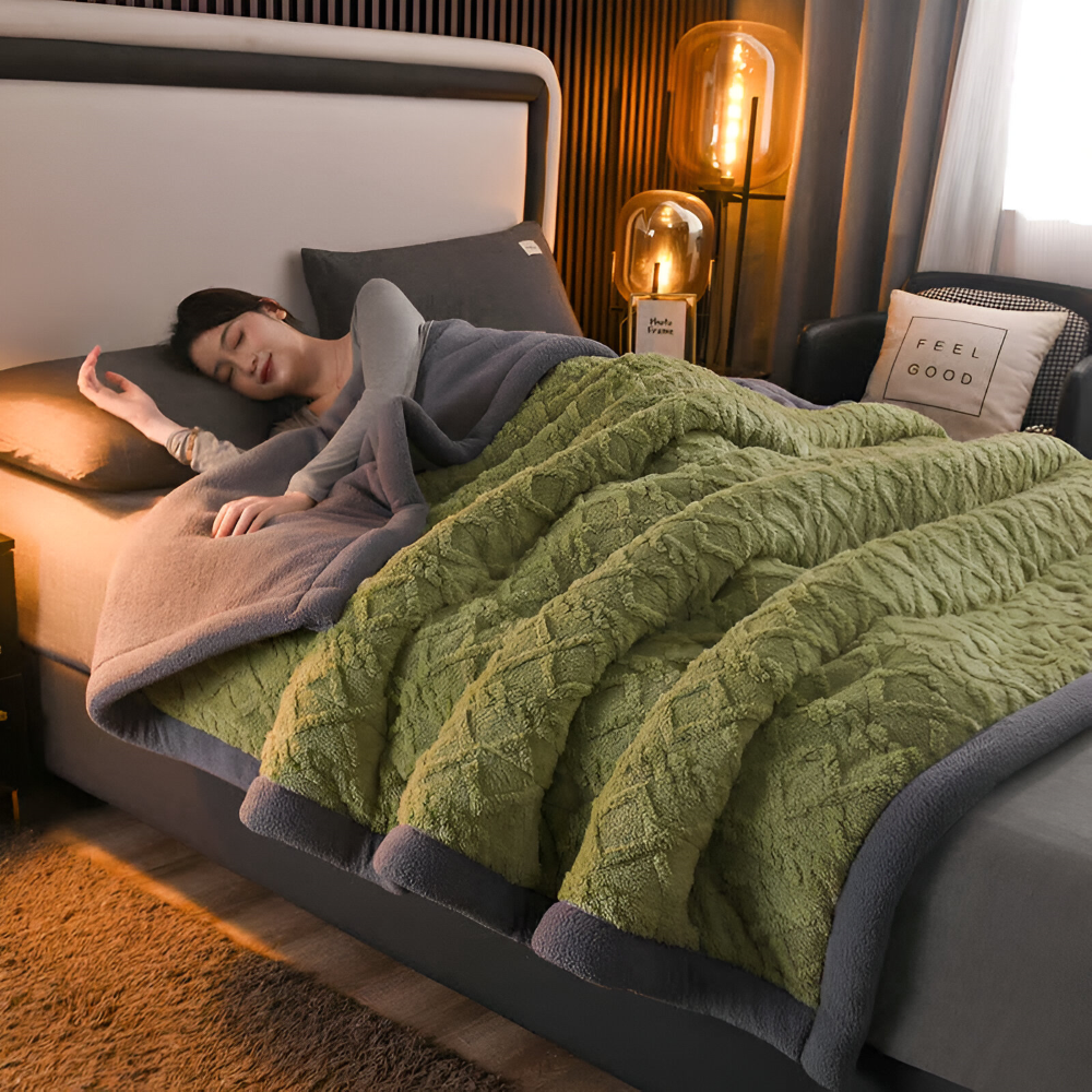 Dubbelvävd mikrofiberfleece-filt – varm filt för hemmet, maskintvättbar