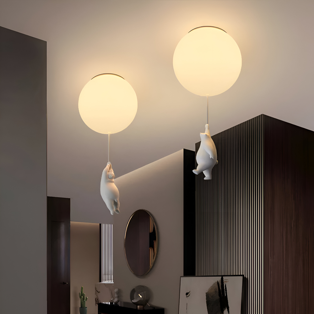 PolarLoon Pendellampa - Lekfull Harz & Akryl Vit Ballong Björn HÀnglampa