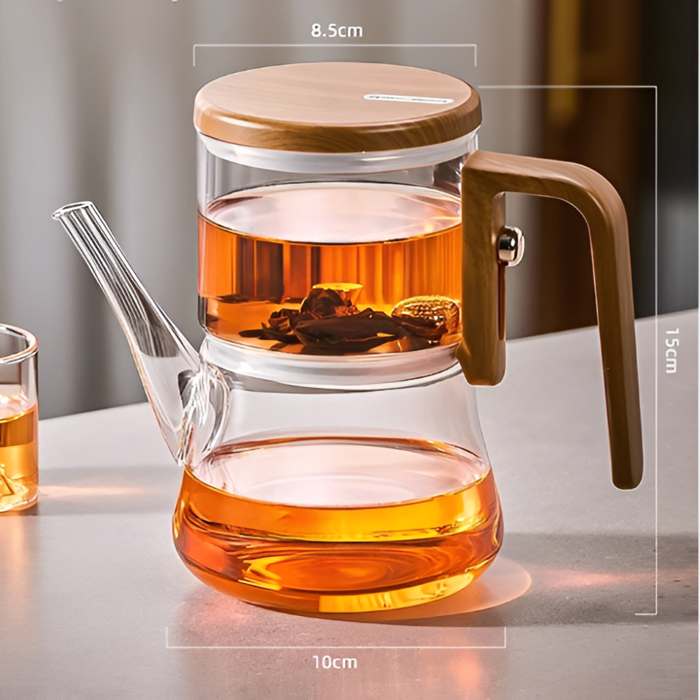 Premium Glastekanna 760 ml – Värmebeständigt Borosilikatglas med Magnetfilter och Träfinish