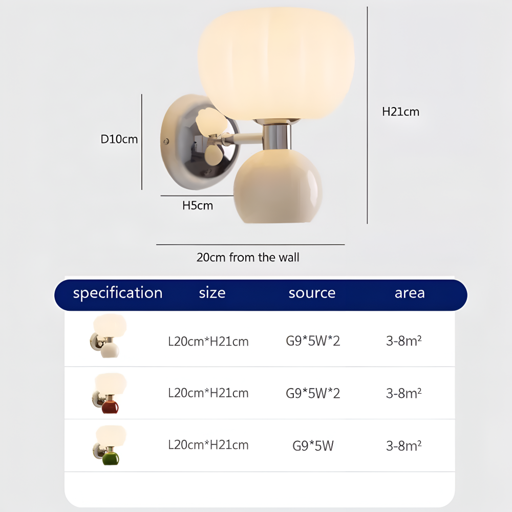 Pumpk Vägglampa - Krämig Pumpa Vägglampa - Vägglampdesign för Sovrum - Minimalistiska LED Vägglampor