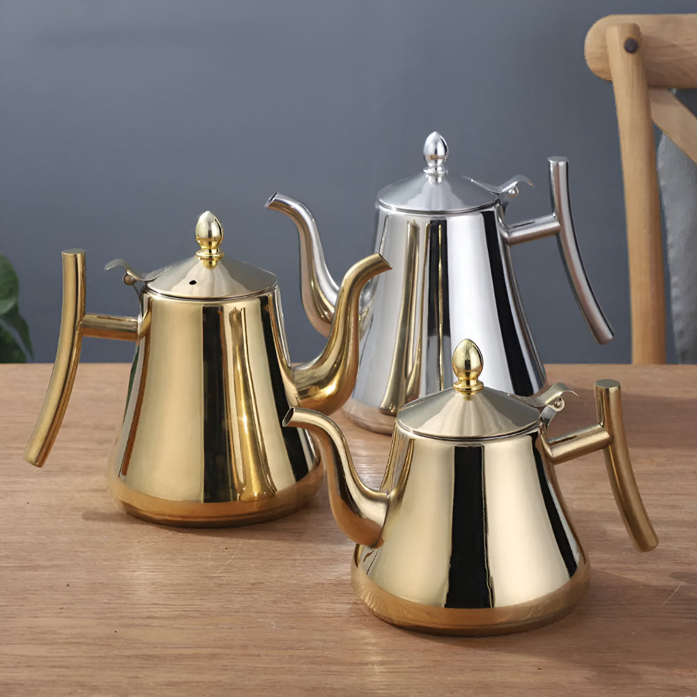 PurePour Teekanna - 1L / 1.5L Guld Teekanna - Rostfri Teekanna med Multifunktionsfilter