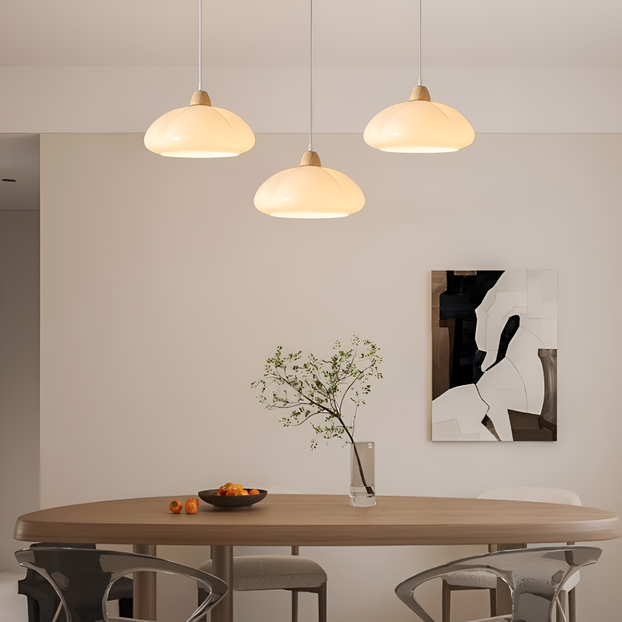 Pendellampa i retrostil - Pumpkin-inspirerad pendellampa i nordiskt glas och trä