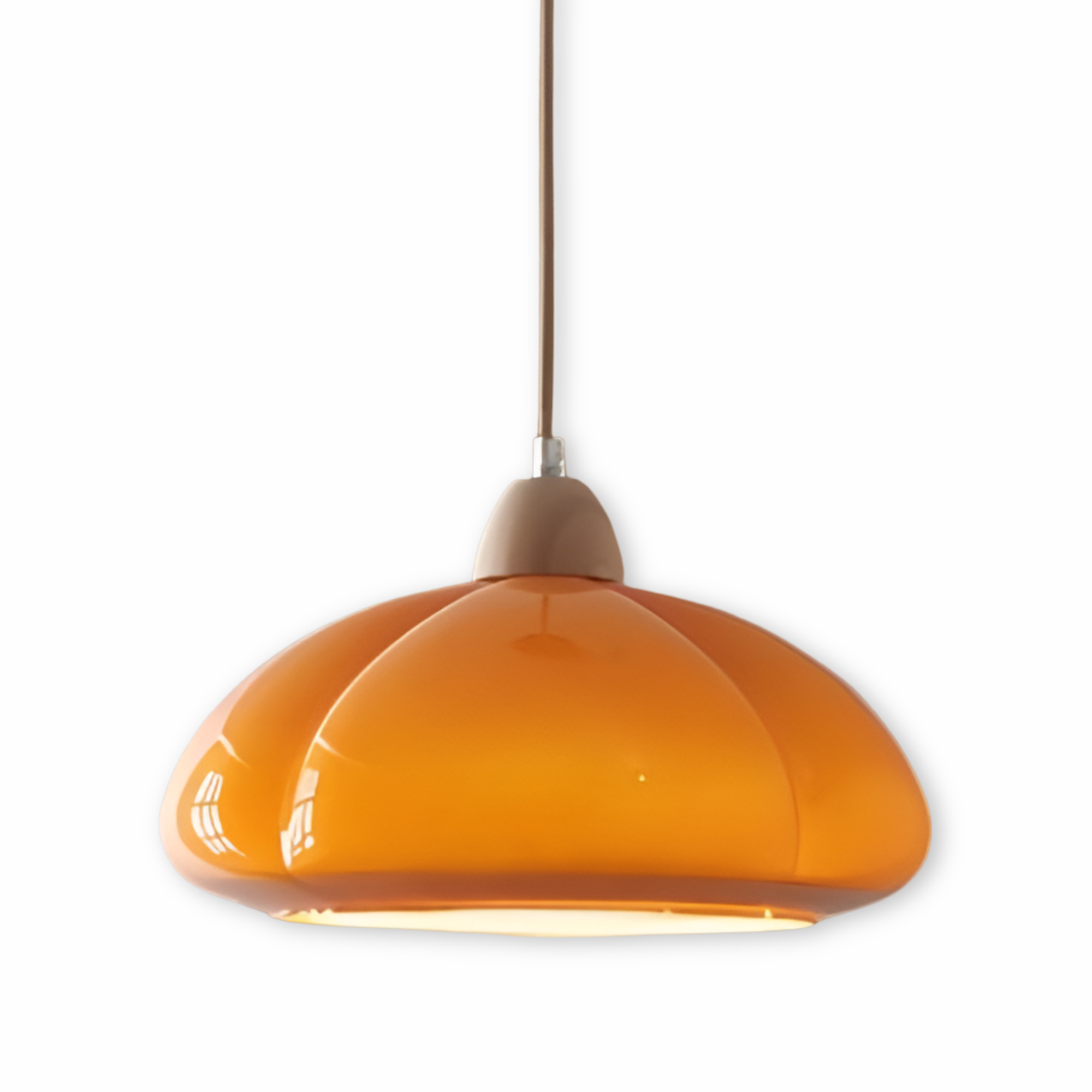 Pendellampa i retrostil - Pumpkin-inspirerad pendellampa i nordiskt glas och trä