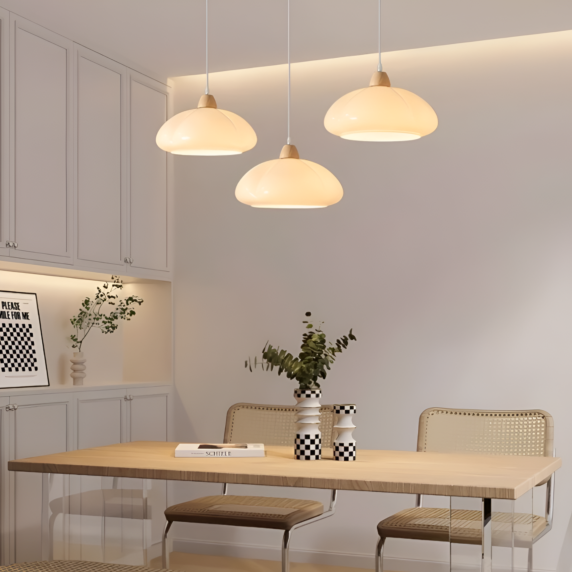 Pendellampa i retrostil - Pumpkin-inspirerad pendellampa i nordiskt glas och trä