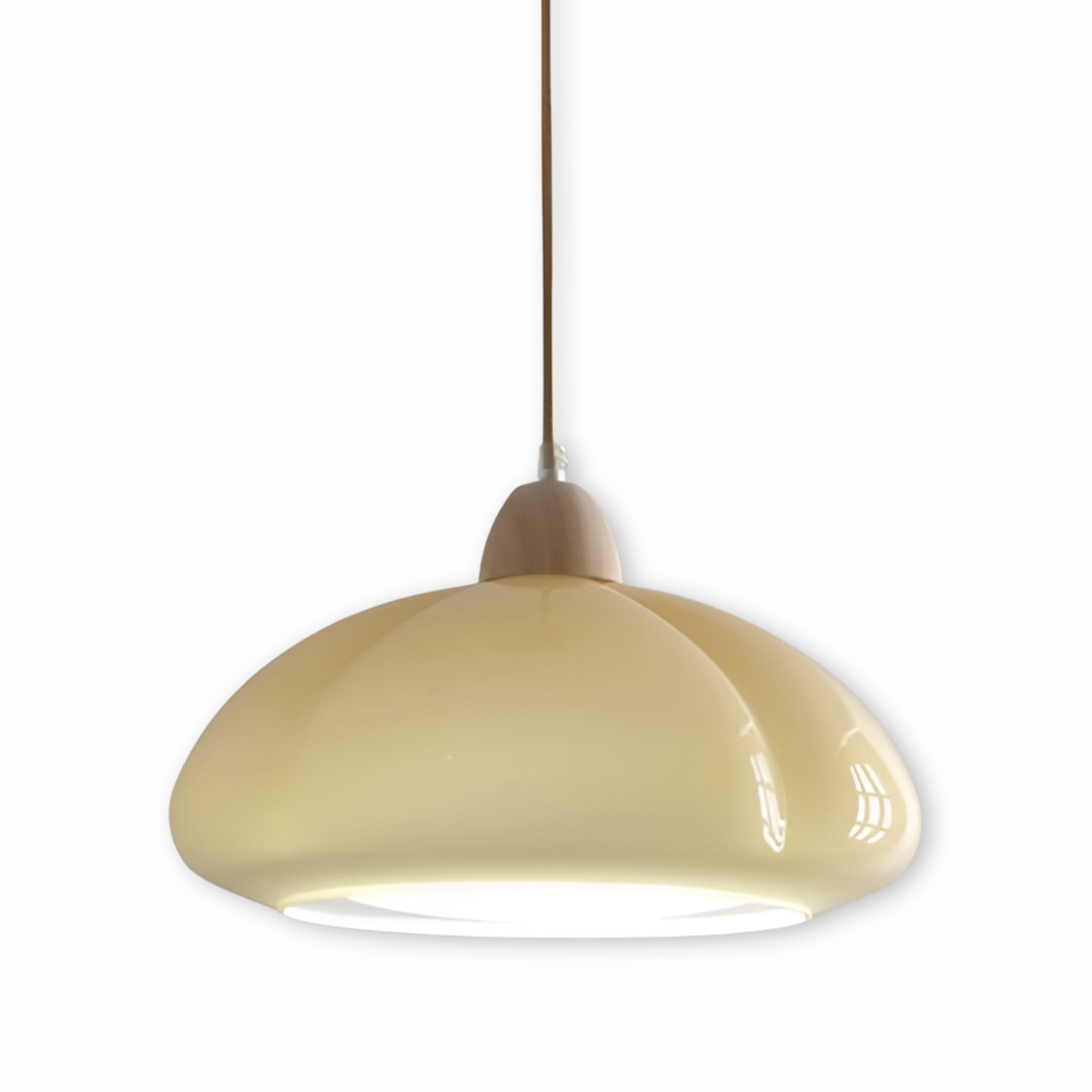 Pendellampa i retrostil - Pumpkin-inspirerad pendellampa i nordiskt glas och trä