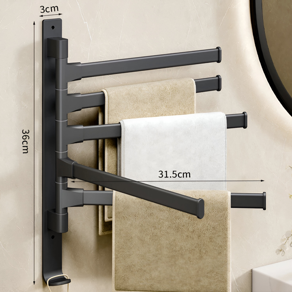 Roterande Handdukshållare - Aluminium Handdukstänger med 1-5 Armar - Svängbar & Platsbesparande, Svart/Grå/Vit