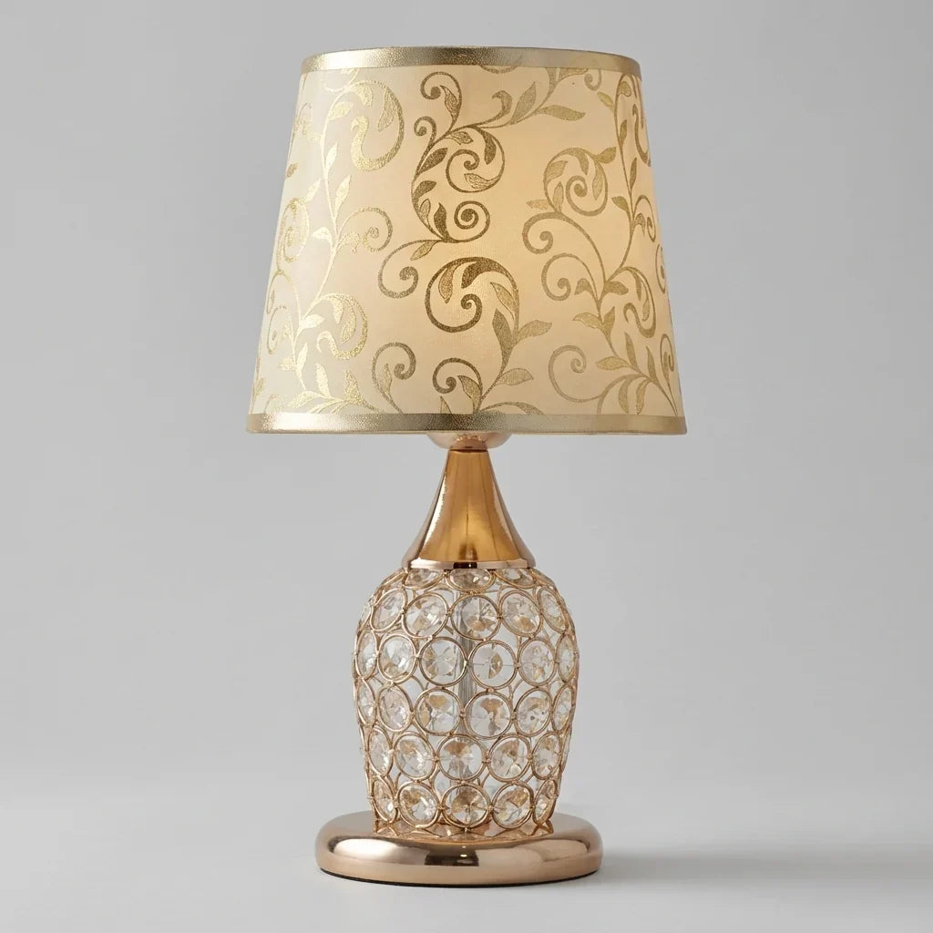Kristallbordslampa Med Trumskärm I Guld