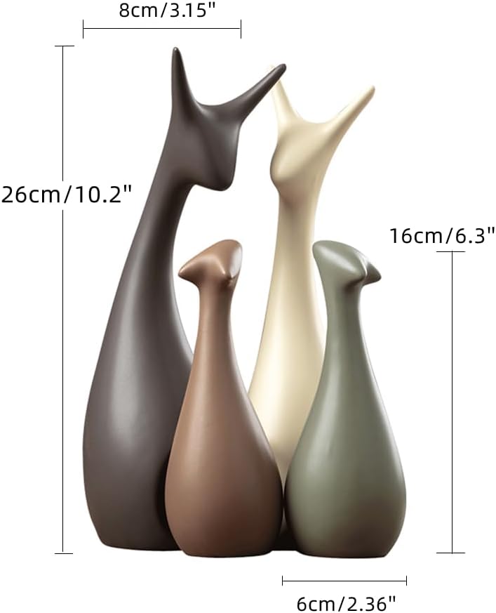 Rustika Dekorativa Figurer Set - 4-delad Keramisk Hjortdekoration För Vardagsrum Och Trädgård 5