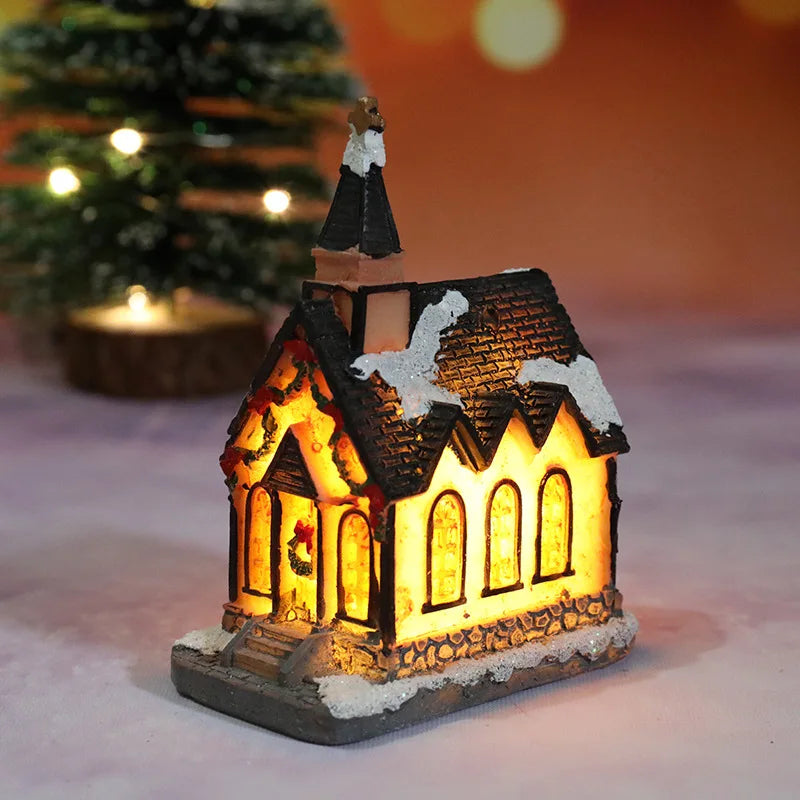 LED-julbelysning i form av en kyrka som festlig dekoration
