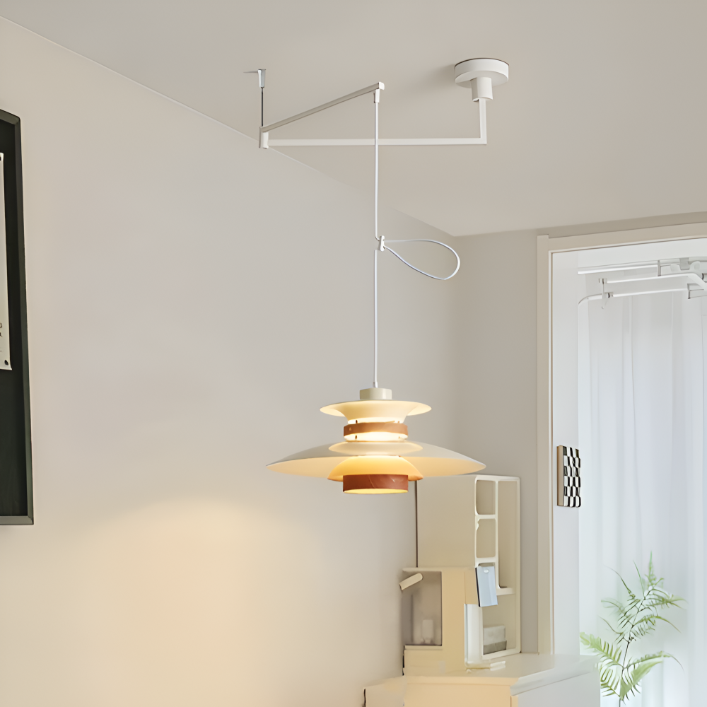 ScandiSwing Pendellampor - Metall Trä Vipparm Hänglampa - Modern Droplampa