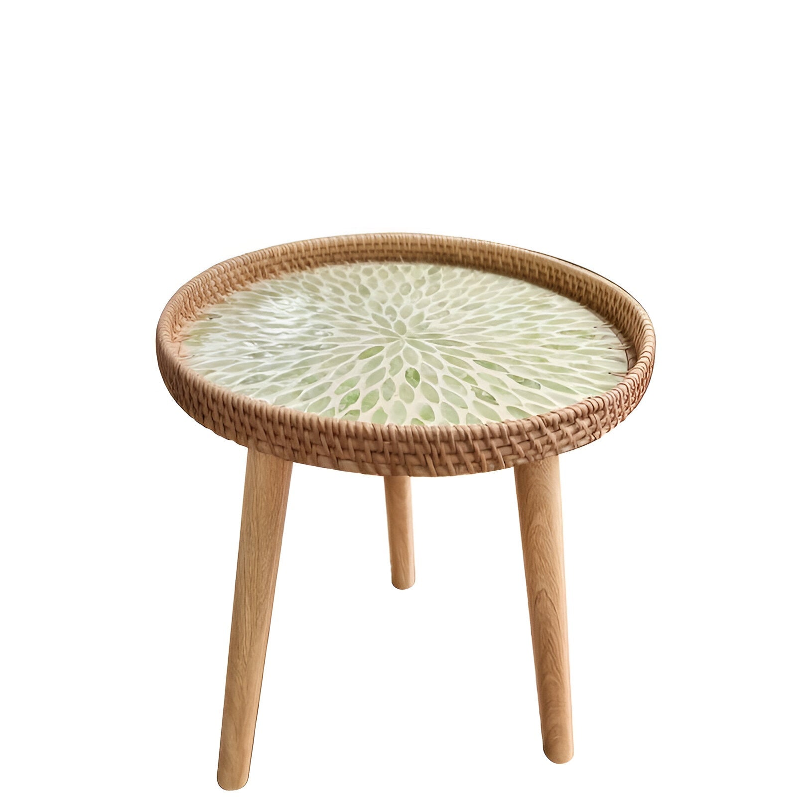 Scandi Soffbord - Handgjort Rattan Soffbord Runt - Soffbord i trä