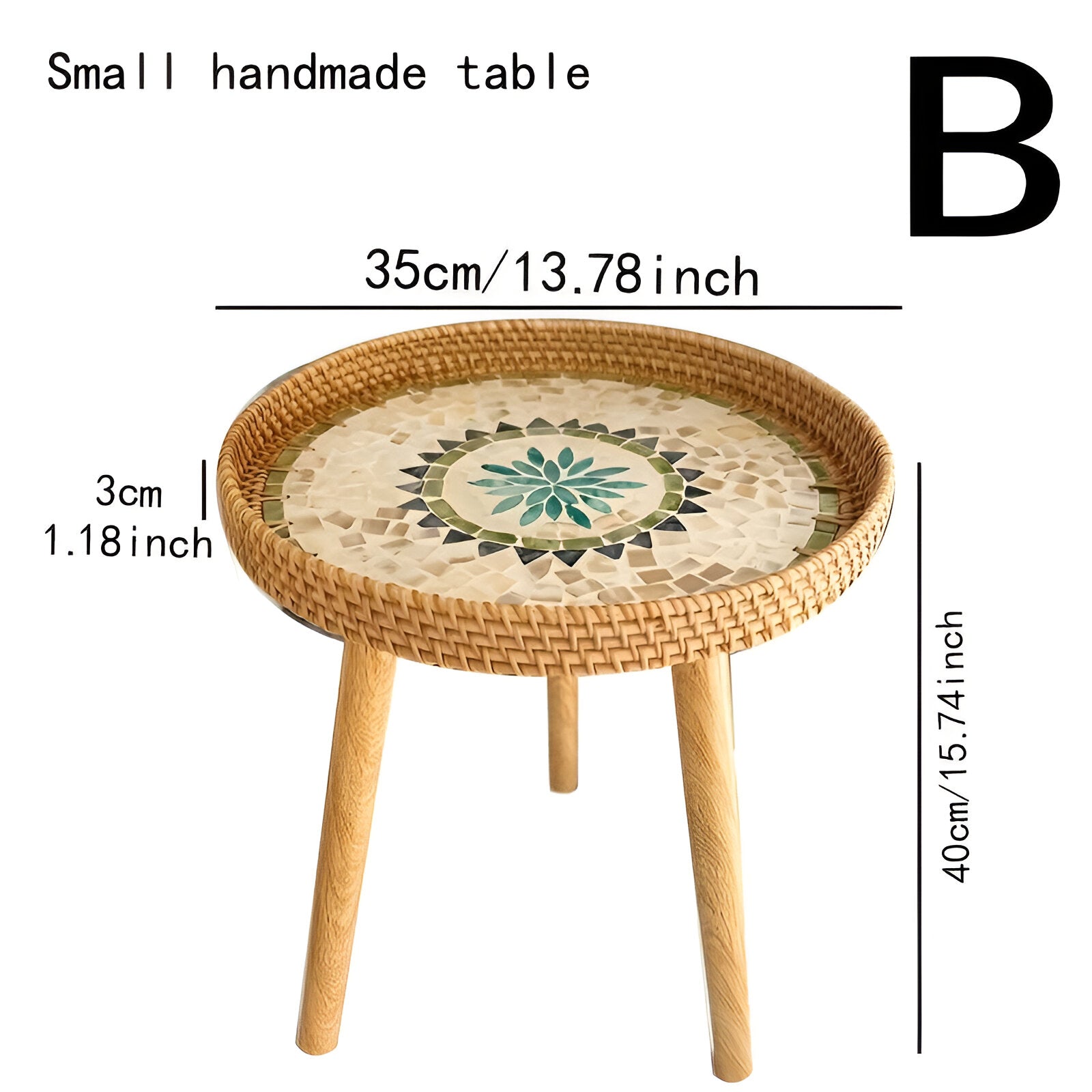 Scandi Soffbord - Handgjort Rattan Soffbord Runt - Soffbord i trä
