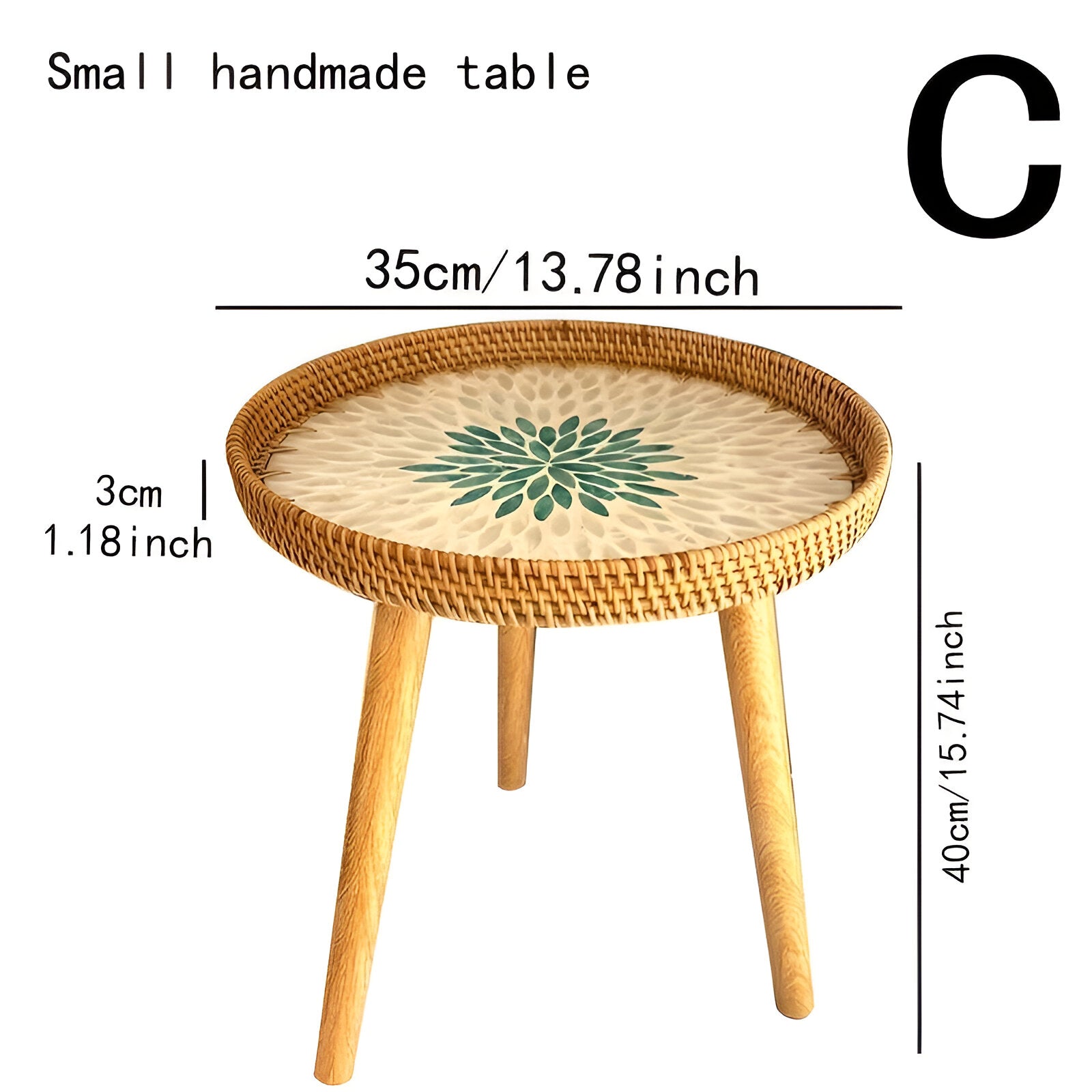 Scandi Soffbord - Handgjort Rattan Soffbord Runt - Soffbord i trä