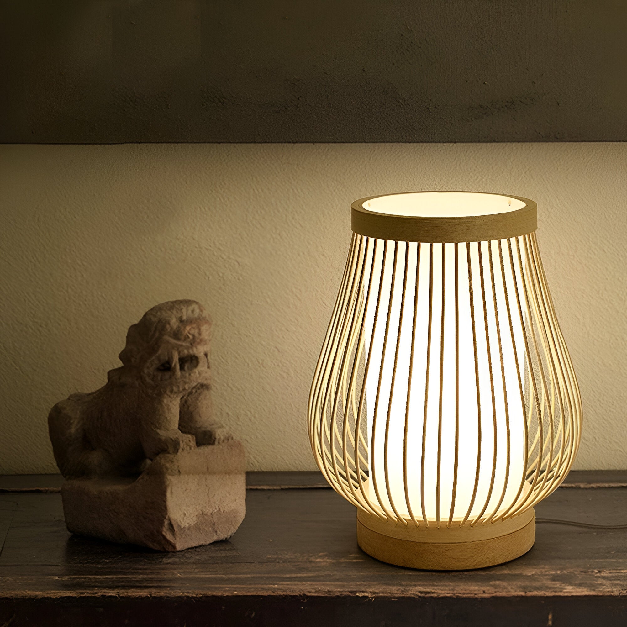SereniLight Bordslampa - Bambus trä skrivbordslampa i japansk stil