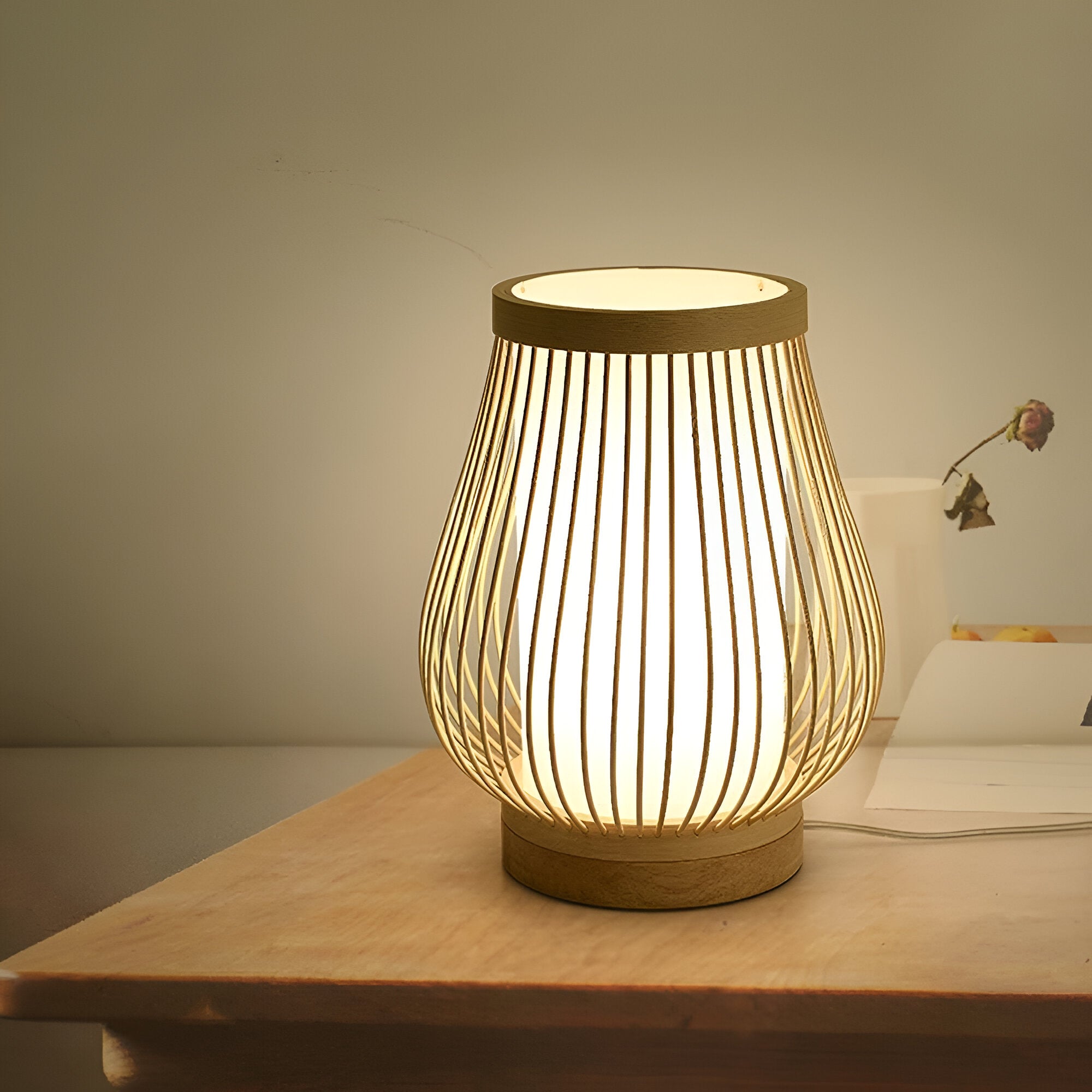 SereniLight Bordslampa - Bambus trä skrivbordslampa i japansk stil