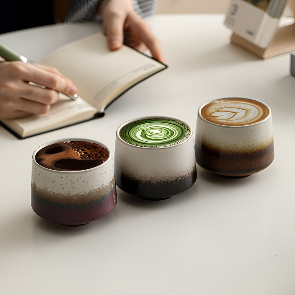Set med 4 Keramiska Kaffekoppar med Färgövergång – 200 ml Matta Espressokoppar, Värmetåliga
