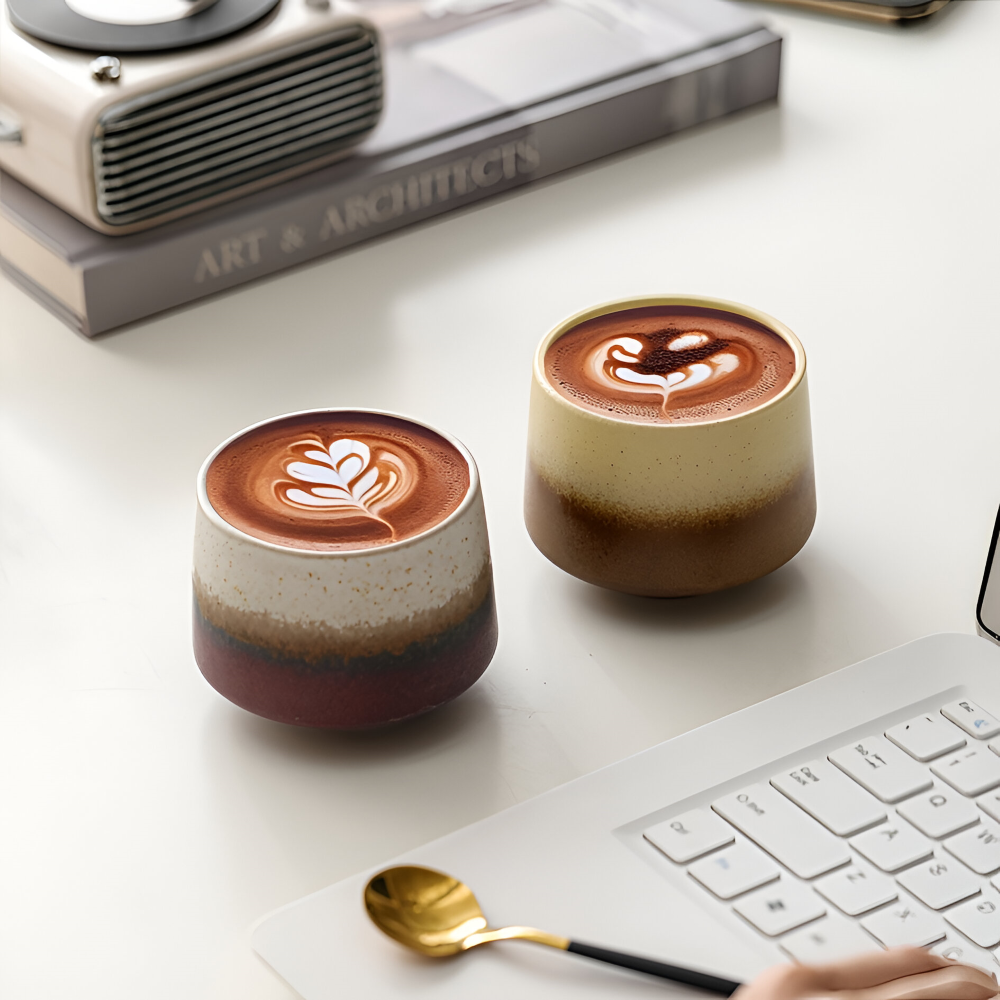 Set med 4 Keramiska Kaffekoppar med Färgövergång – 200 ml Matta Espressokoppar, Värmetåliga
