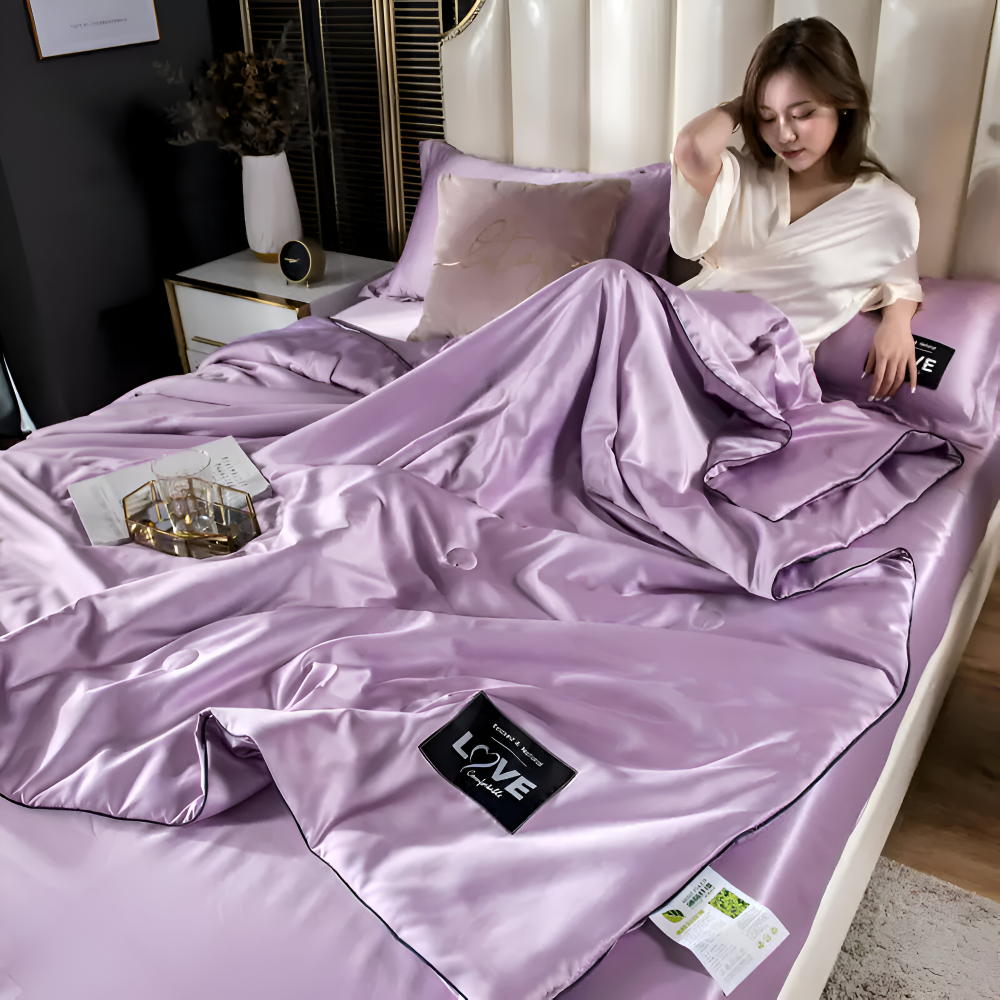 SilkyLux Täcke - Mjukt & Andningsbart Satin Siden Sängkläder för Året Rund Komfort