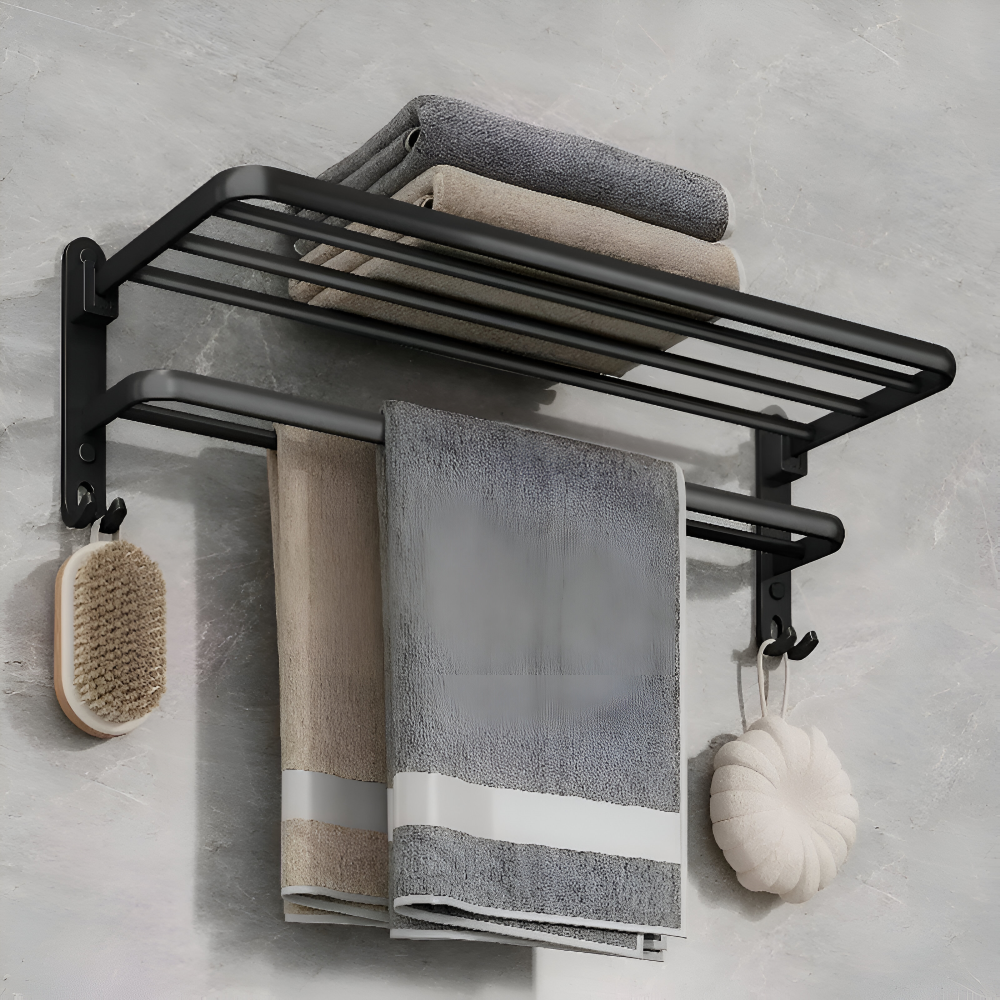 SleekBlack Handdukshållare - Premium Aluminium Handdukshängare med Krok