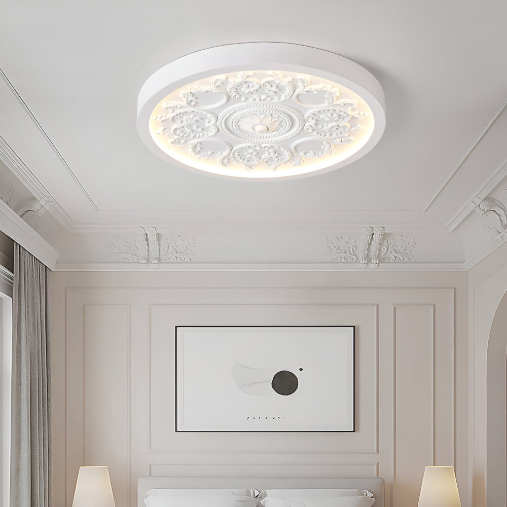 Snygg Snidad Flora LED Taklampa - Taklampa med Minimalistisk Design i Resin för Sovrum