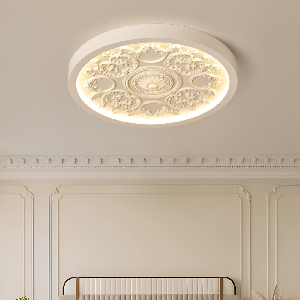 Snygg Snidad Flora LED Taklampa - Taklampa med Minimalistisk Design i Resin för Sovrum