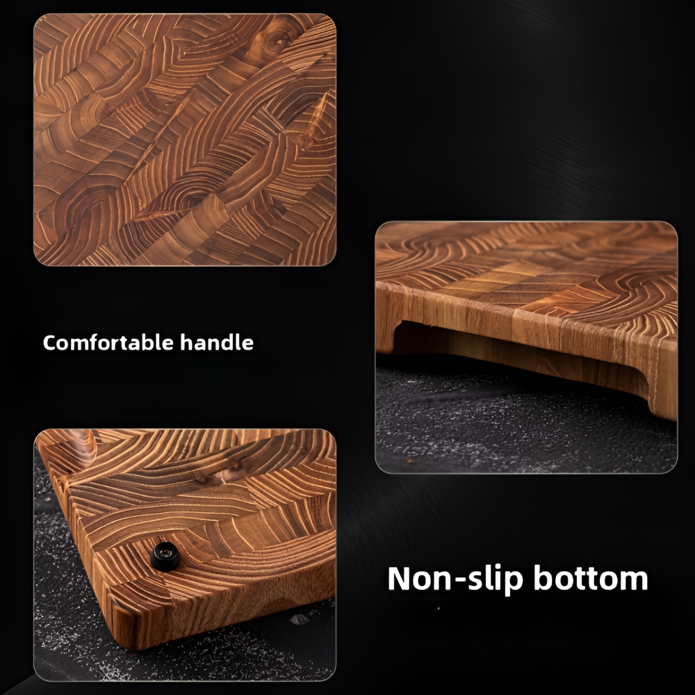 Massivt Teakträ-Skärbräda (34 x 24 x 2,5 cm) – Serveringsbräda med handtag, halkfri