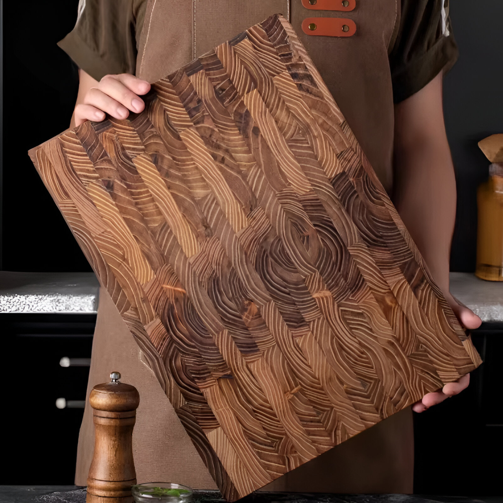 Massivt Teakträ-Skärbräda (34 x 24 x 2,5 cm) – Serveringsbräda med handtag, halkfri