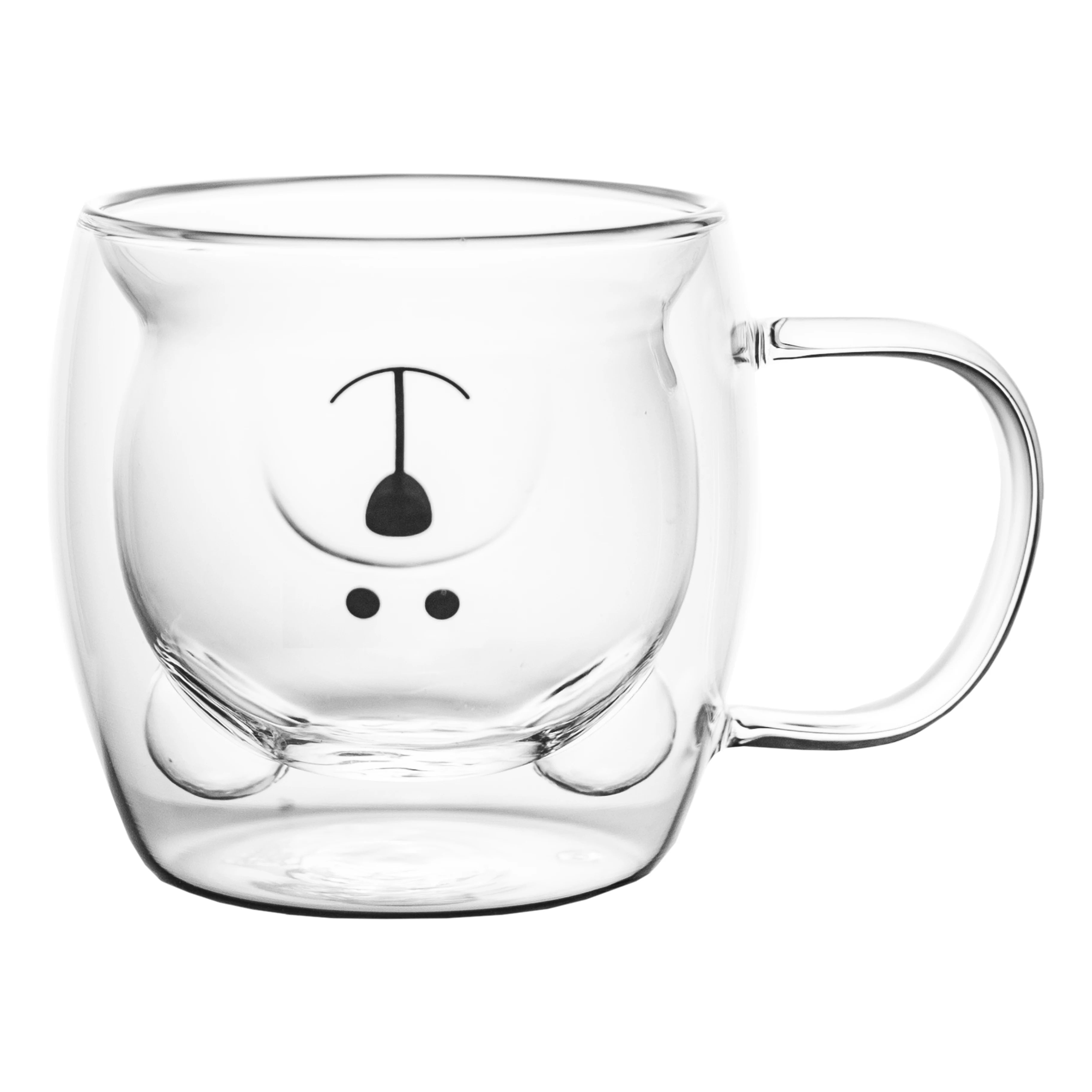 Söt dubbelväggig kaffemugg - borosilikatglas med björnmotiv för iskaffe och mjölkte - 260ml 0