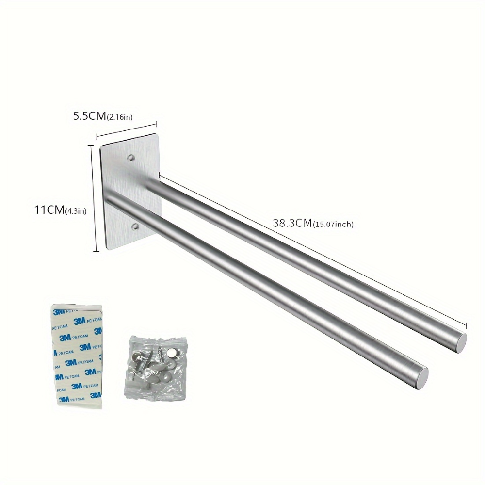 Rostfri Handdukshållare Dubbelarm - Badhanddukshållare, Självhäftande, Väggmonterad