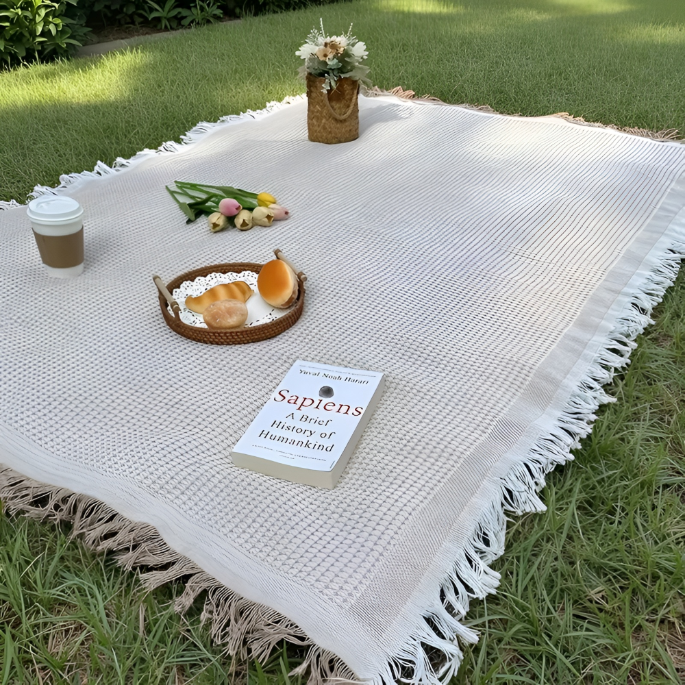 Snygg Picknickfilt 180 x 180 cm – Vattentät och Hopfällbar – Strandmatta och Campingfilt för Utomhusbruk, Kaffevit