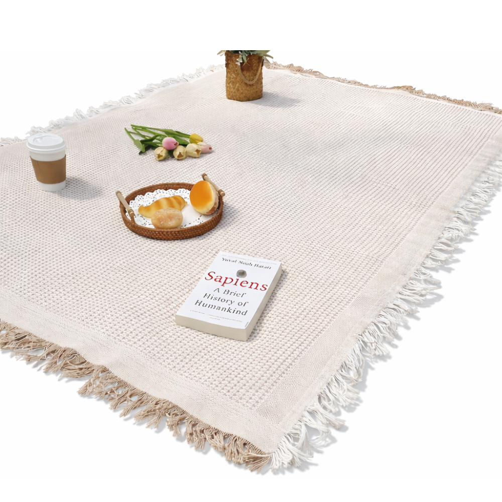 Snygg Picknickfilt 180 x 180 cm – Vattentät och Hopfällbar – Strandmatta och Campingfilt för Utomhusbruk, Kaffevit