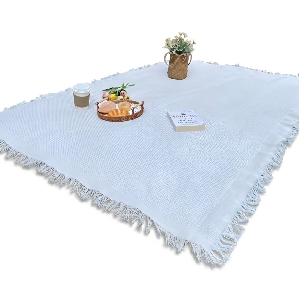 Snygg Picknickfilt 180 x 180 cm – Vattentät och Hopfällbar – Strandmatta och Campingfilt för Utomhusbruk, Kaffevit