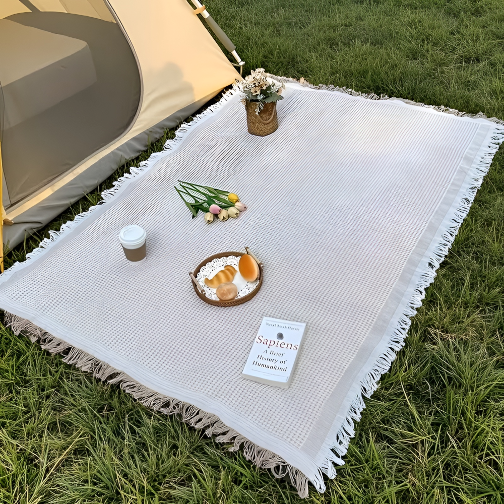 Snygg Picknickfilt 180 x 180 cm – Vattentät och Hopfällbar – Strandmatta och Campingfilt för Utomhusbruk, Kaffevit