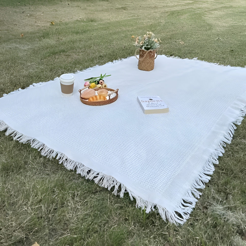 Snygg Picknickfilt 180 x 180 cm – Vattentät och Hopfällbar – Strandmatta och Campingfilt för Utomhusbruk, Kaffevit