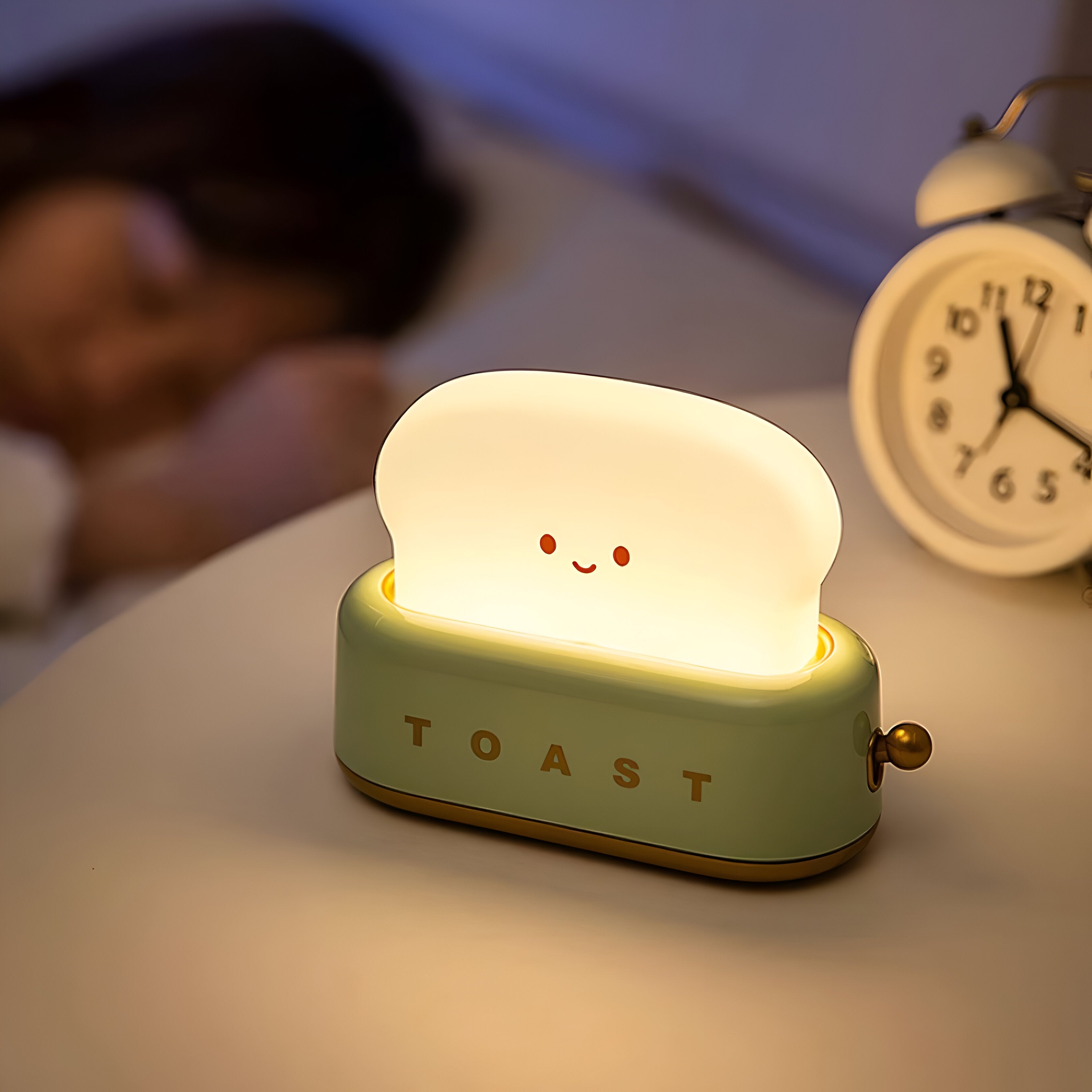 TinyToast Bordslampa - Bärbar Brödrost Nattlampa - Dimbar LED-lampa