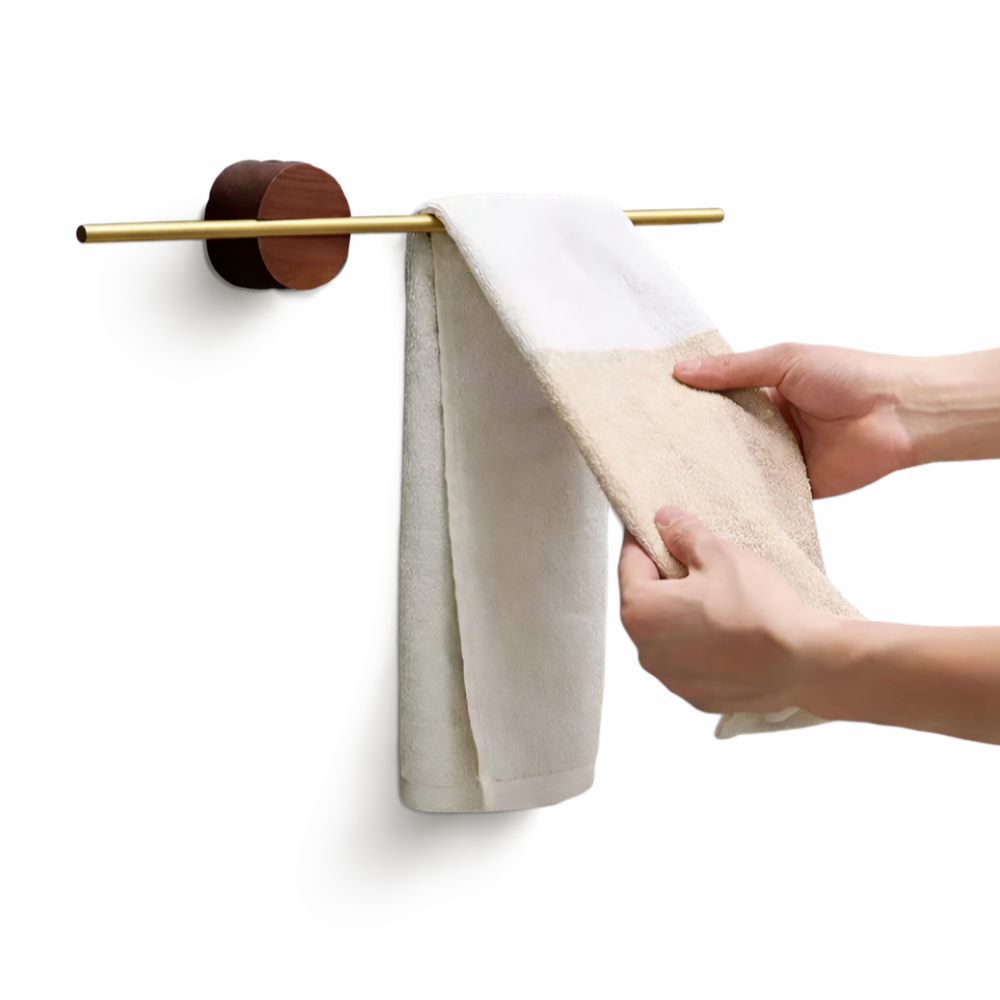 Handdukshållare i valnöt och aluminium - Bad & Kök - 40/50 cm Väggmontering