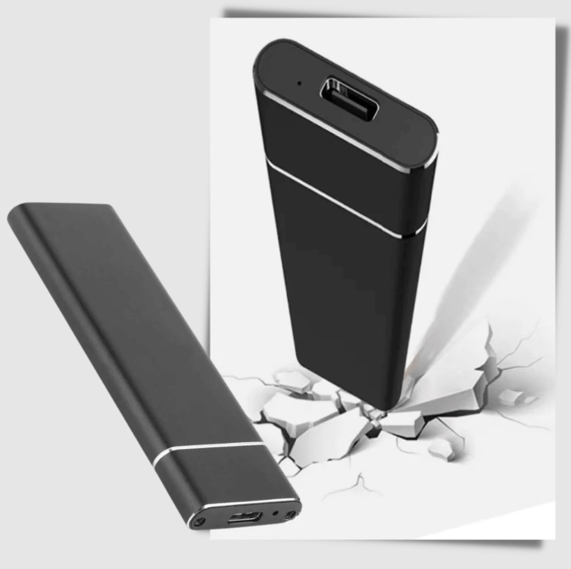 Kompakt bärbar extern SSD i stötsäkert aluminiumhölje