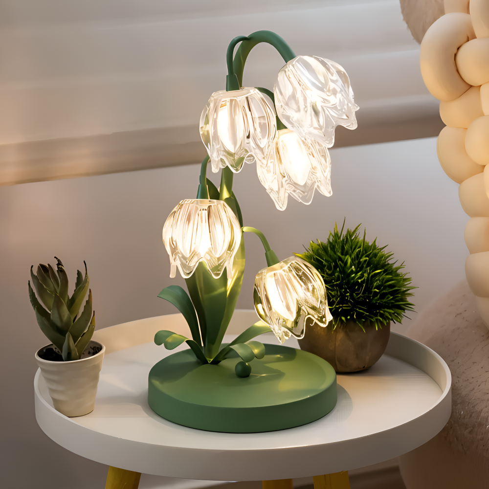 Tulpanlampa - Frostad Glasblomma Bordslampa - Energibesparande USB LED Dekorationsljus