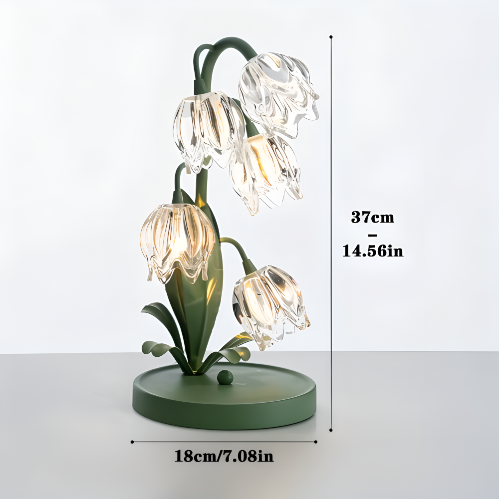 Tulpanlampa - Frostad Glasblomma Bordslampa - Energibesparande USB LED Dekorationsljus
