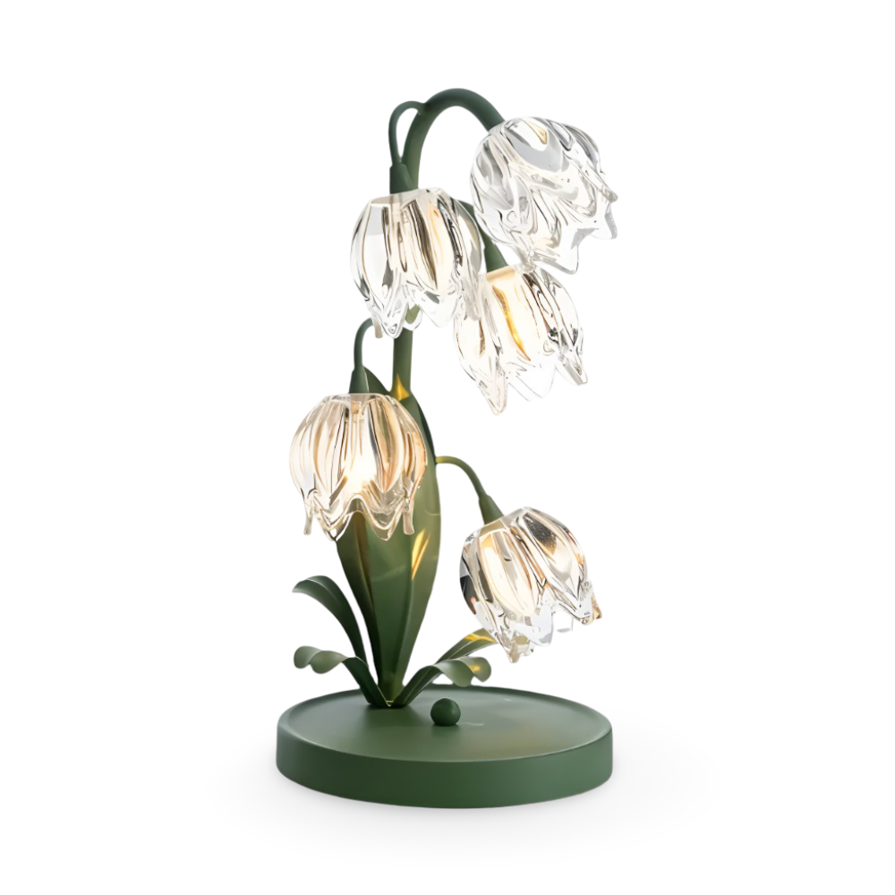 Tulpanlampa - Frostad Glasblomma Bordslampa - Energibesparande USB LED Dekorationsljus