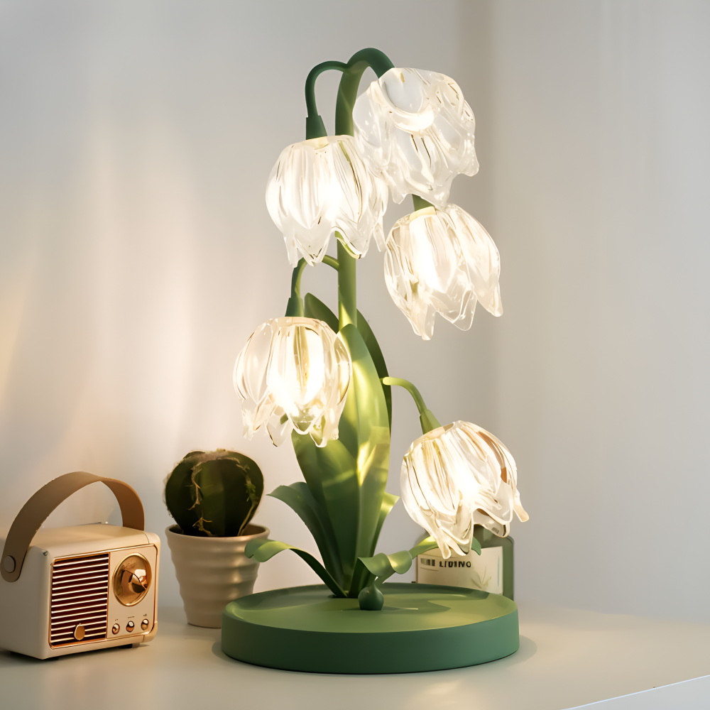 Tulpanlampa - Frostad Glasblomma Bordslampa - Energibesparande USB LED Dekorationsljus