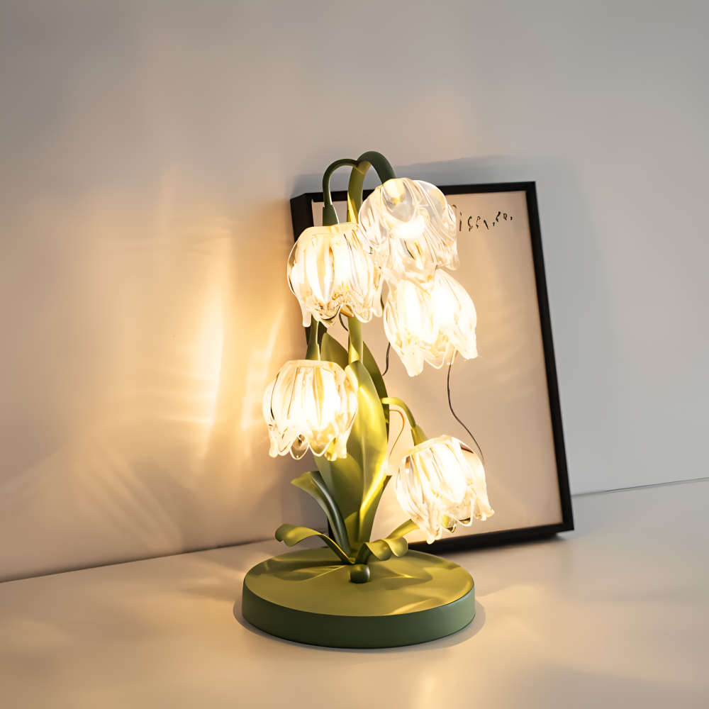 Tulpanlampa - Frostad Glasblomma Bordslampa - Energibesparande USB LED Dekorationsljus