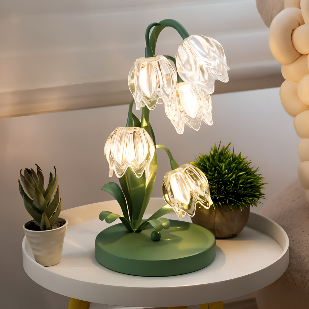 Tulpanlampa - Frostad Glasblomma Bordslampa - Energibesparande USB LED Dekorationsljus