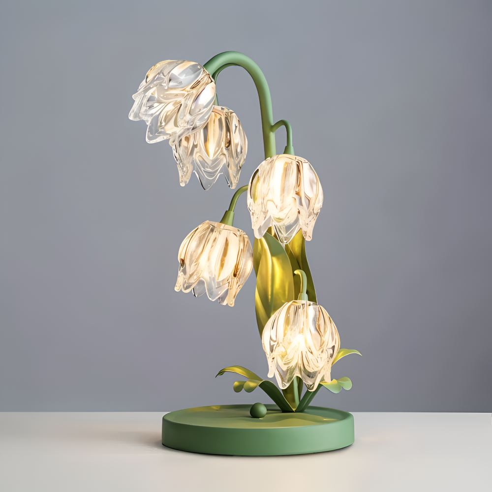 Tulpanlampa - Frostad Glasblomma Bordslampa - Energibesparande USB LED Dekorationsljus